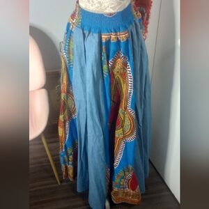 Colorful‎ Patterned Denim Maxi Skirt